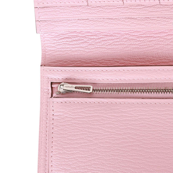 Top quality Hermes Bearn Gusset Wallet Rose Sakura Chevre Palladium Hardware