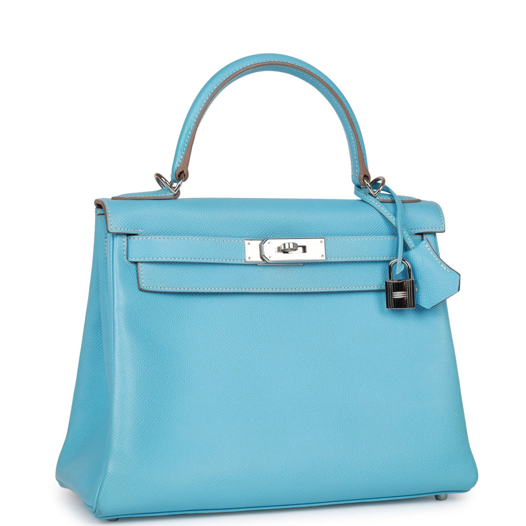 Top quality Hermes Kelly Retourne 28 Celeste Candy Epsom Palladium Hardware
