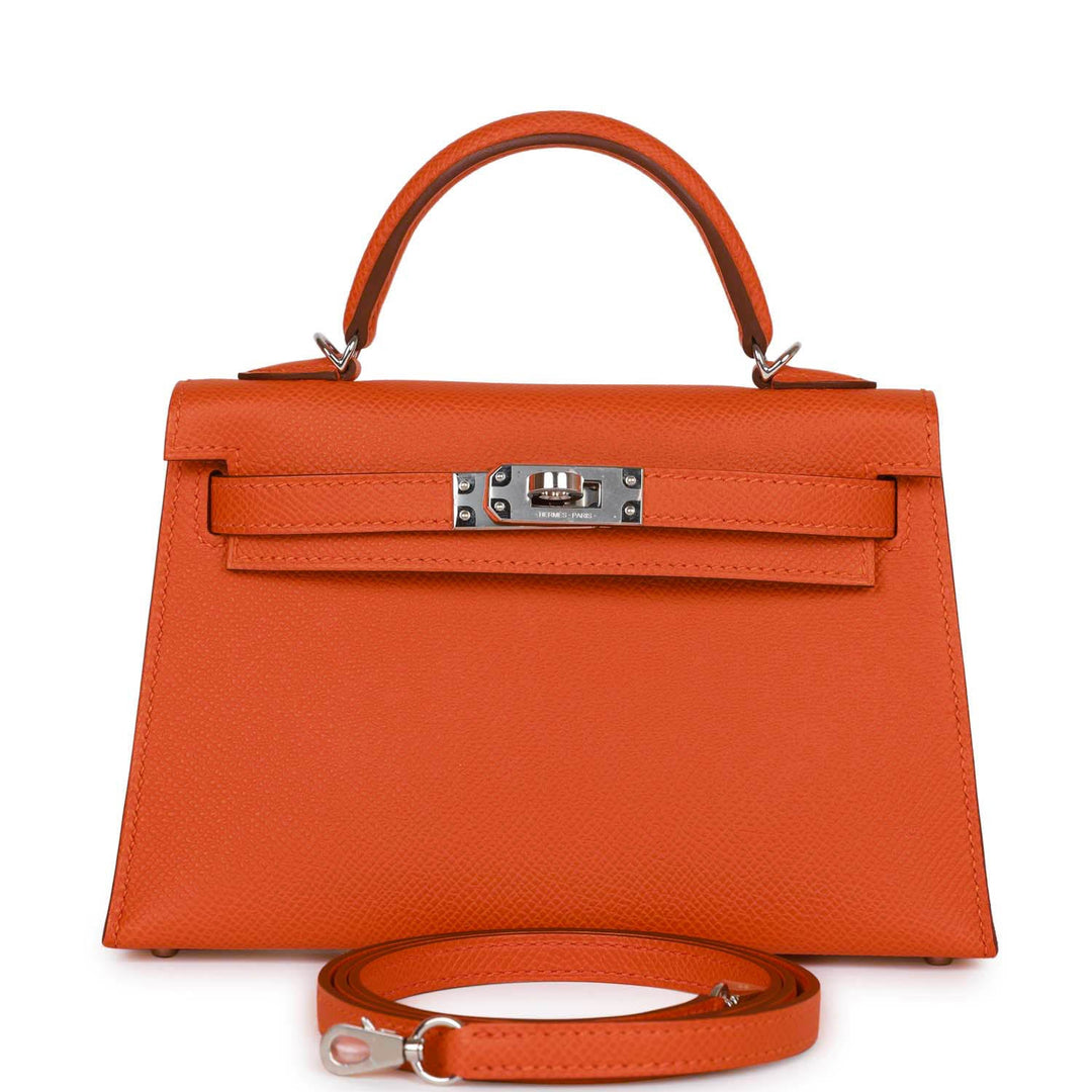 Hermes Kelly 20 Sellier Orange Epsom Palladium Hardware