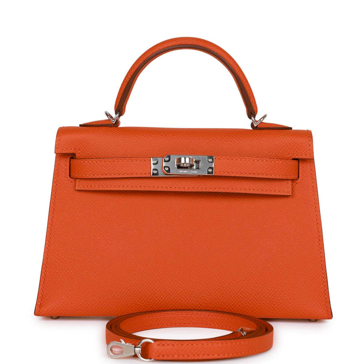 Hermes Kelly 20 Sellier Orange Epsom Palladium Hardware