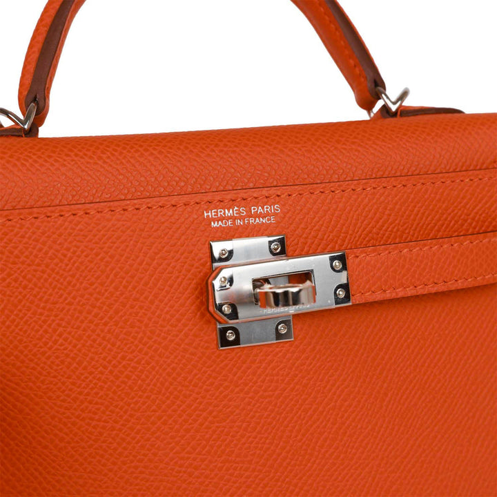 Hermes Kelly 20 Sellier Orange Epsom Palladium Hardware