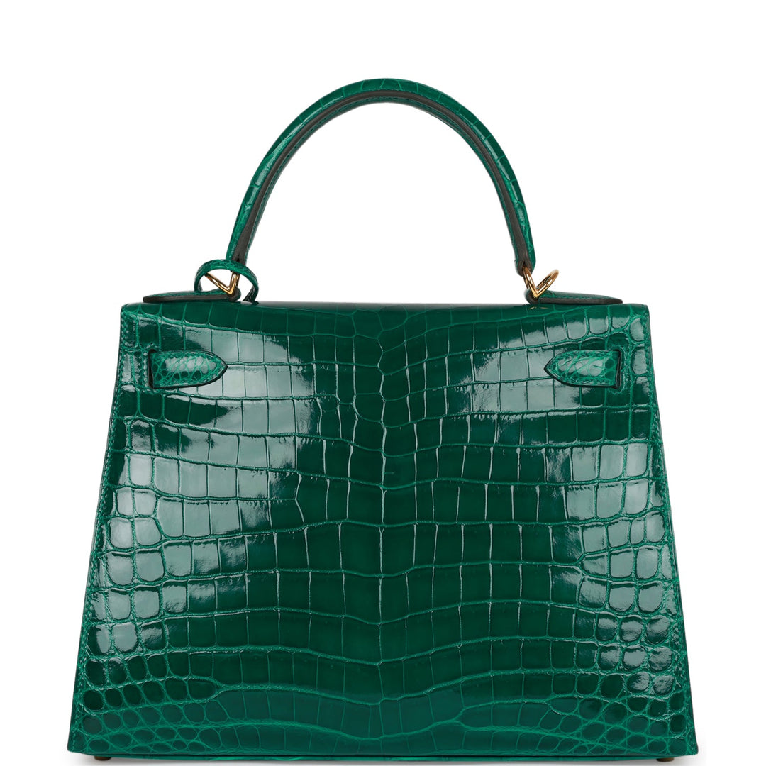 Hermes Special Order (HSS) Kelly 28 Sellier Emerald Shiny Niloticus Crocodile Gold Hardware