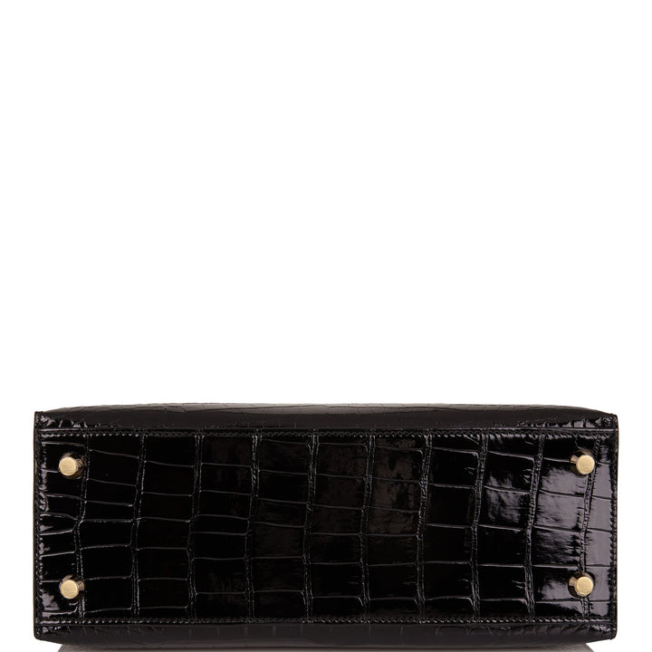 Hermes Kelly 25 Sellier Black Shiny Alligator Gold Hardware