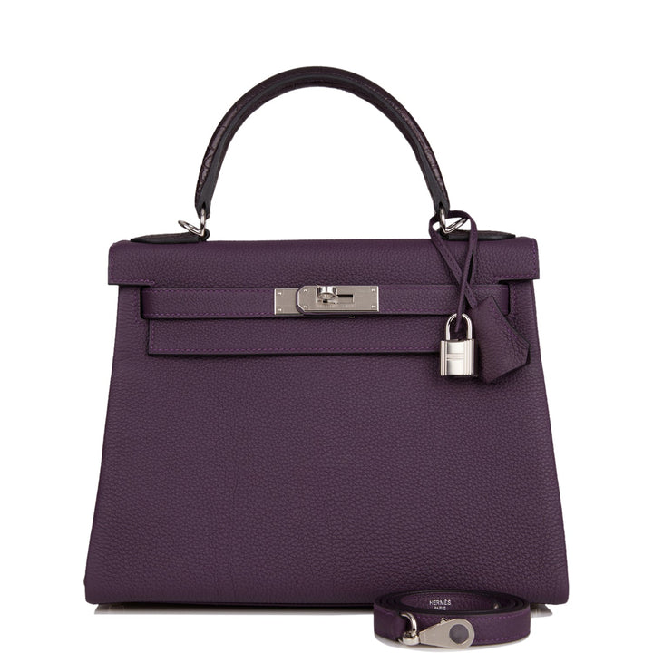 Hermes Kelly 28 Retourne Raisin Togo and Prunoir Alligator Touch Palladium Hardware