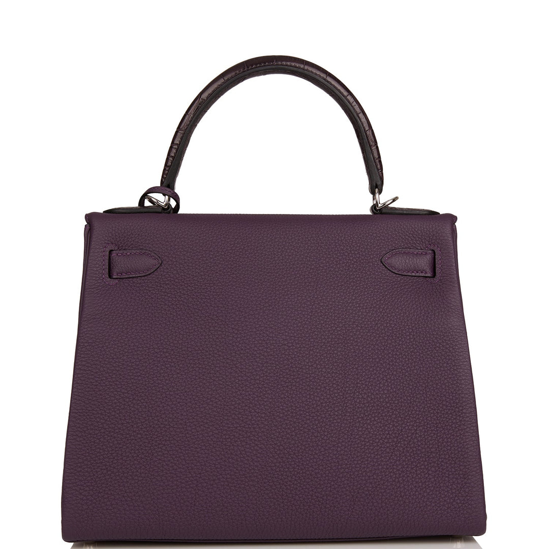 Hermes Kelly 28 Retourne Raisin Togo and Prunoir Alligator Touch Palladium Hardware