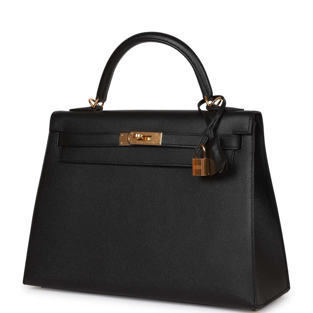Hermes Kelly 32 Sellier Black Epsom Gold Hardware