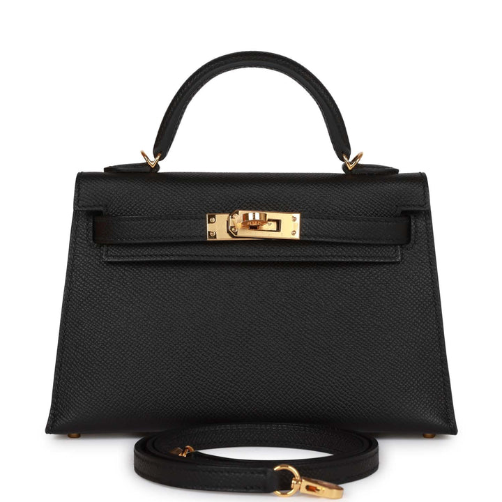 Hermes Kelly 20 Sellier Black Epsom Gold Hardware