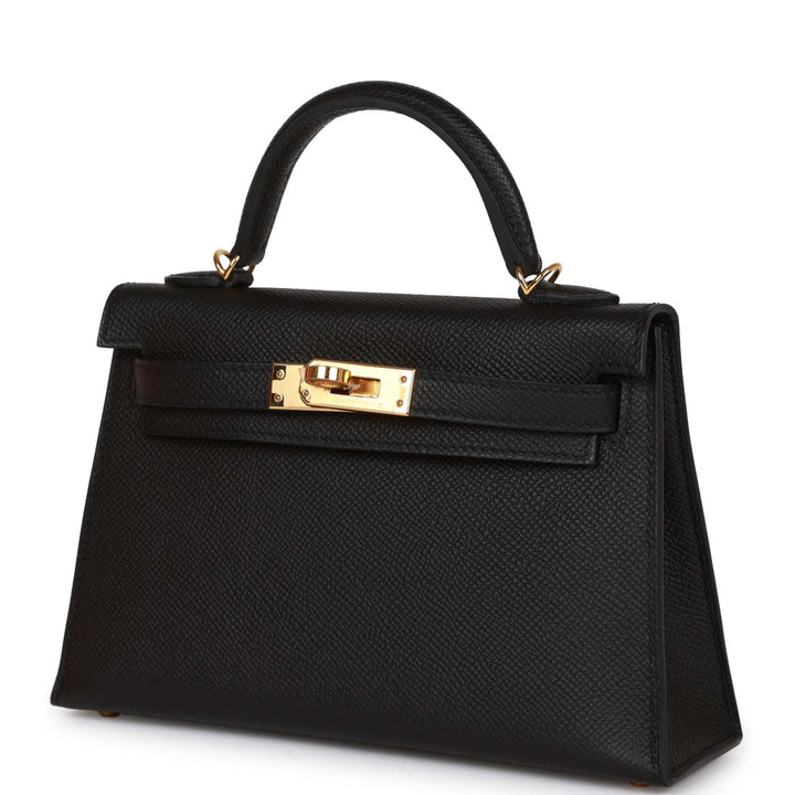 Hermes Kelly 20 Sellier Black Epsom Gold Hardware