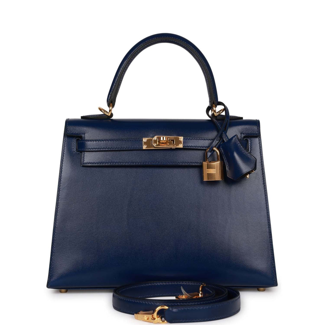 Top quality Hermes Kelly Sellier 25 Bleu Saphir Box Gold Hardware