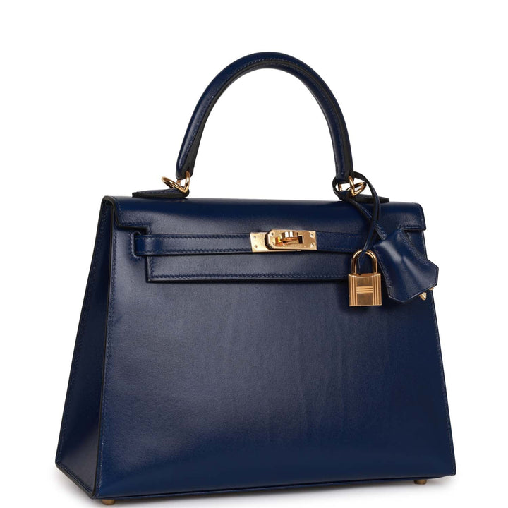 Top quality Hermes Kelly Sellier 25 Bleu Saphir Box Gold Hardware