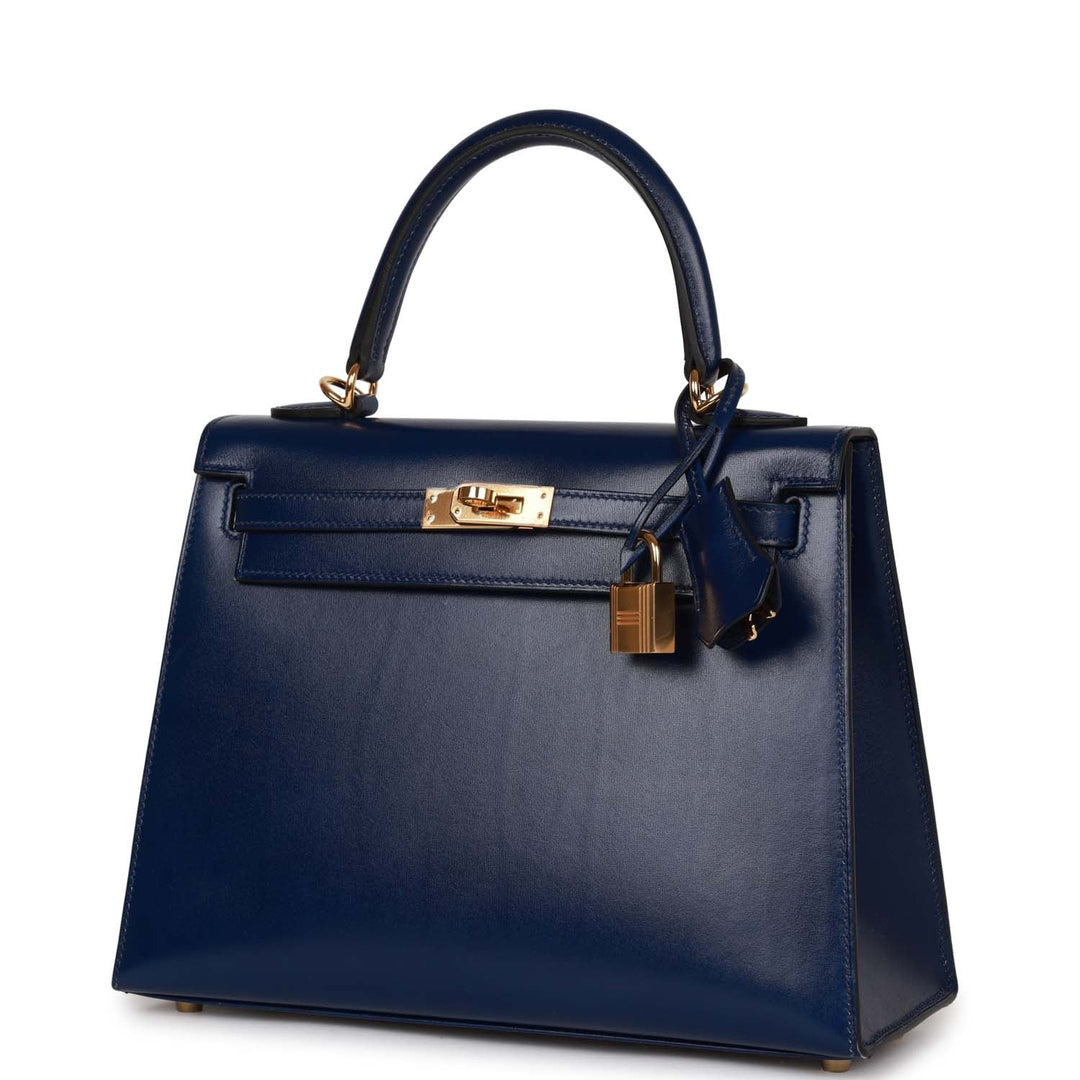 Top quality Hermes Kelly Sellier 25 Bleu Saphir Box Gold Hardware