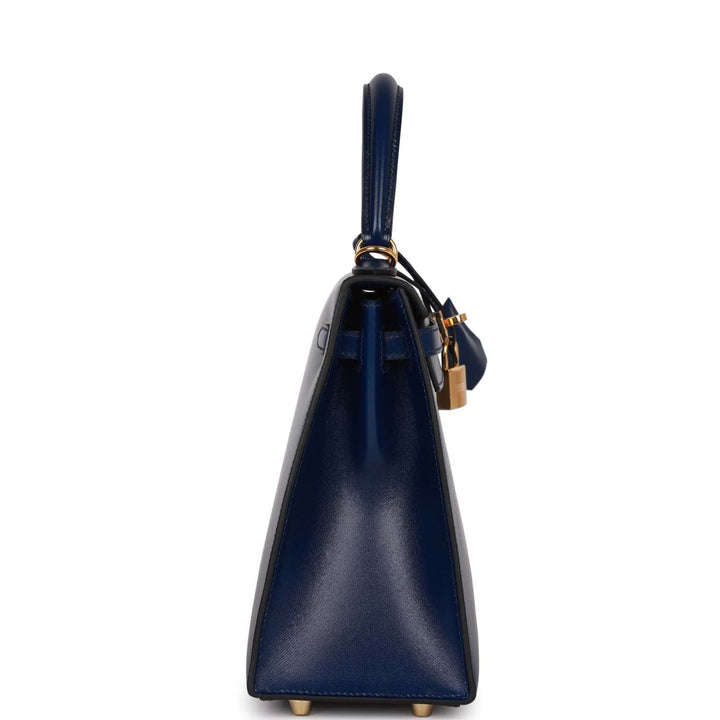 Top quality Hermes Kelly Sellier 25 Bleu Saphir Box Gold Hardware