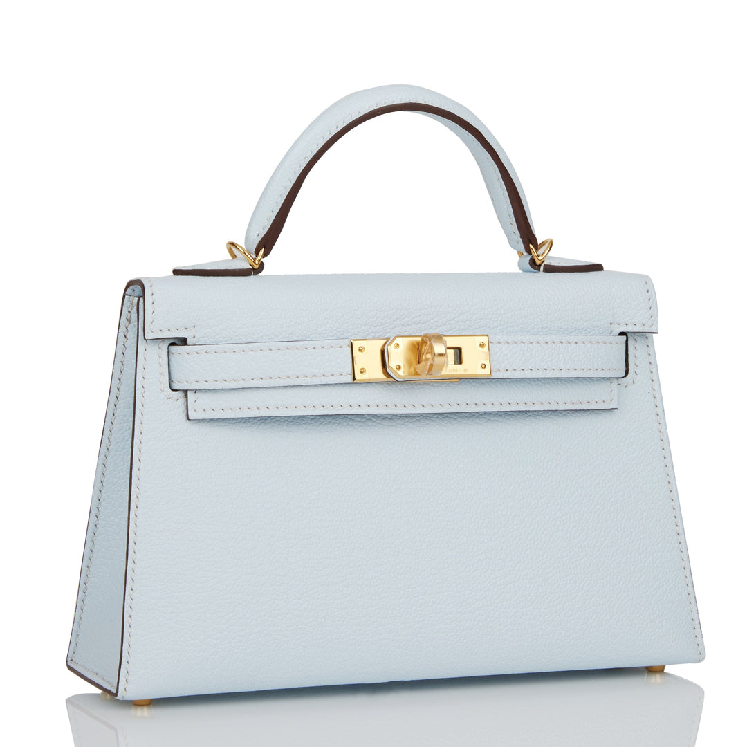Hermes Kelly 20 Sellier Bleu Brume Chevre Gold Hardware