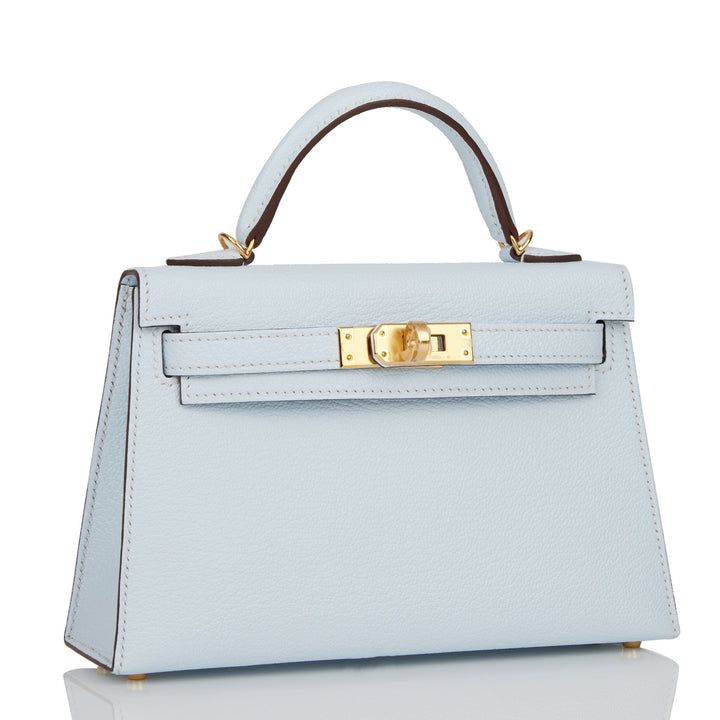 Hermes Kelly 20 Sellier Bleu Brume Chevre Gold Hardware