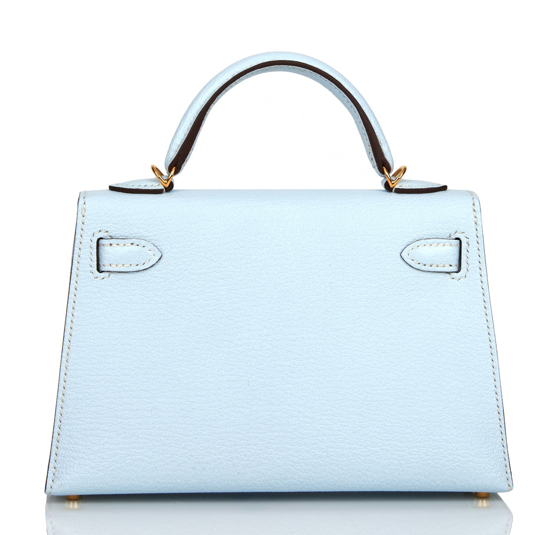 Hermes Kelly 20 Sellier Bleu Brume Chevre Gold Hardware