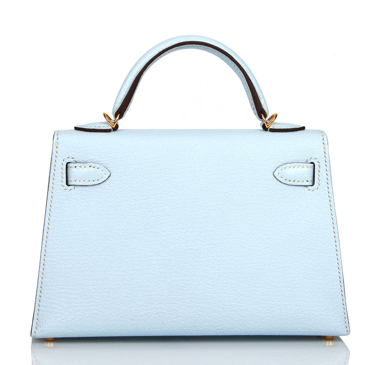 Hermes Kelly 20 Sellier Bleu Brume Chevre Gold Hardware