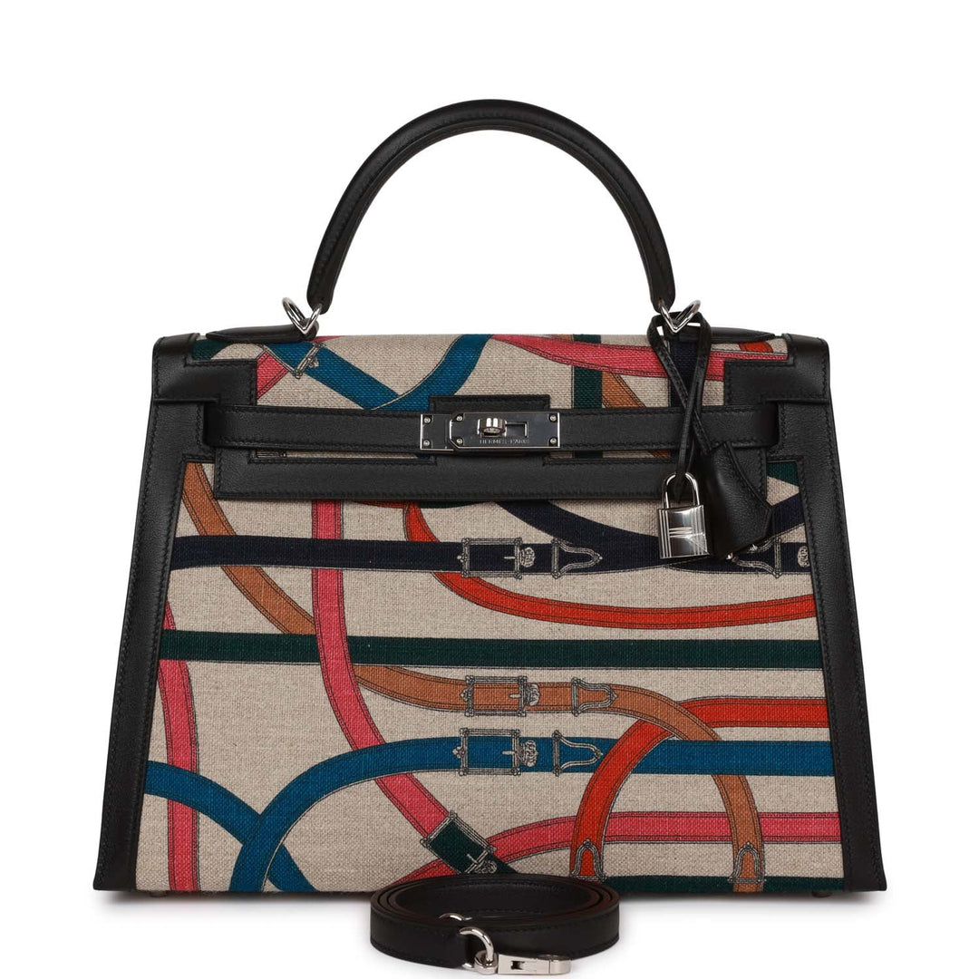 Top quality Hermes Kelly Sellier 32 Toile de Camp Cavalcadour Palladium Hardware
