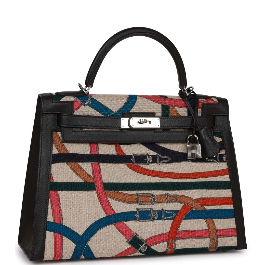 Top quality Hermes Kelly Sellier 32 Toile de Camp Cavalcadour Palladium Hardware