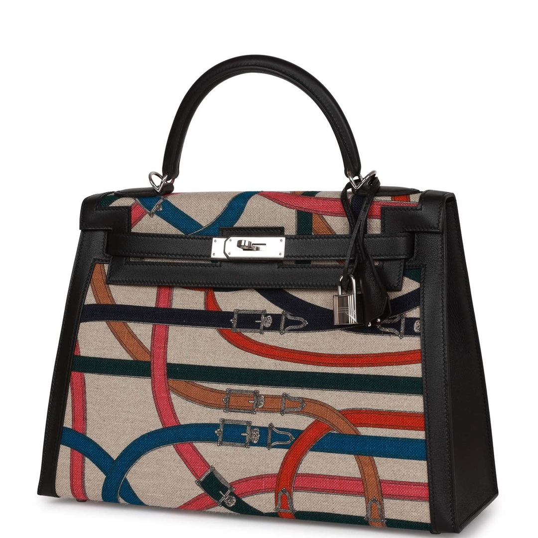 Top quality Hermes Kelly Sellier 32 Toile de Camp Cavalcadour Palladium Hardware