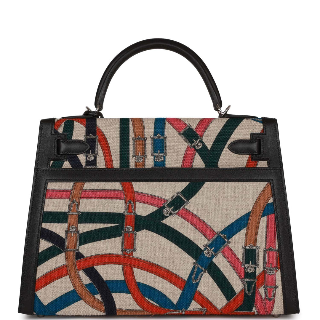Top quality Hermes Kelly Sellier 32 Toile de Camp Cavalcadour Palladium Hardware