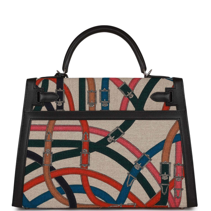 Top quality Hermes Kelly Sellier 32 Toile de Camp Cavalcadour Palladium Hardware