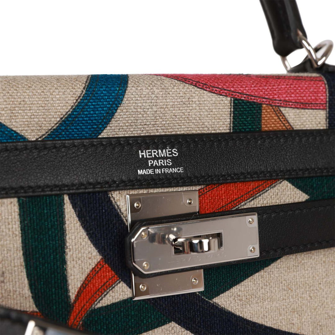 Top quality Hermes Kelly Sellier 32 Toile de Camp Cavalcadour Palladium Hardware