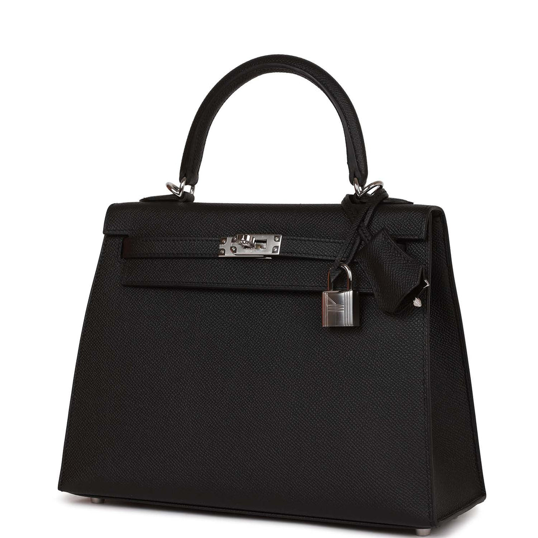 Hermes Kelly 25 Sellier Black Epsom Palladium Hardware