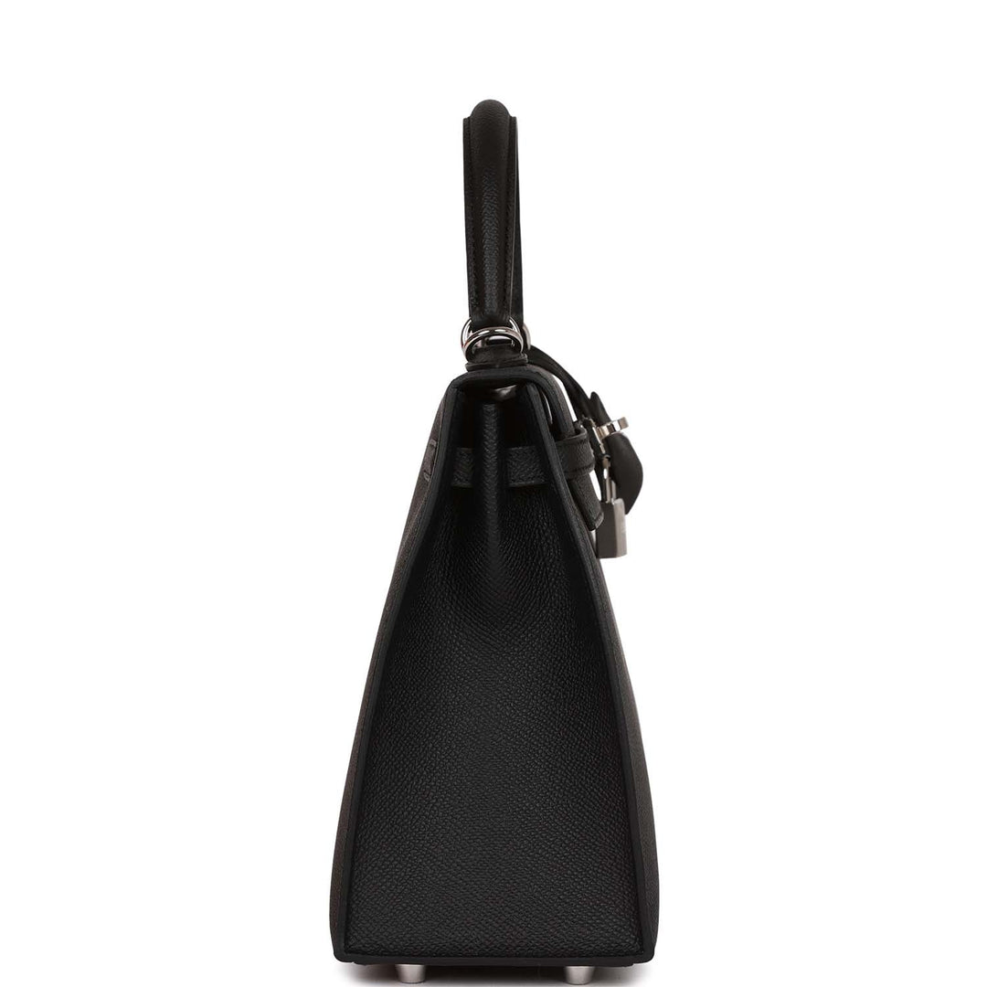 Hermes Kelly 25 Sellier Black Epsom Palladium Hardware
