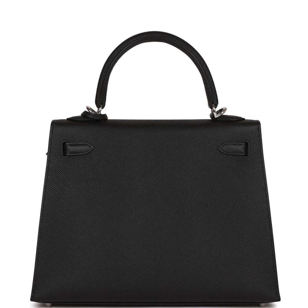 Hermes Kelly 25 Sellier Black Epsom Palladium Hardware