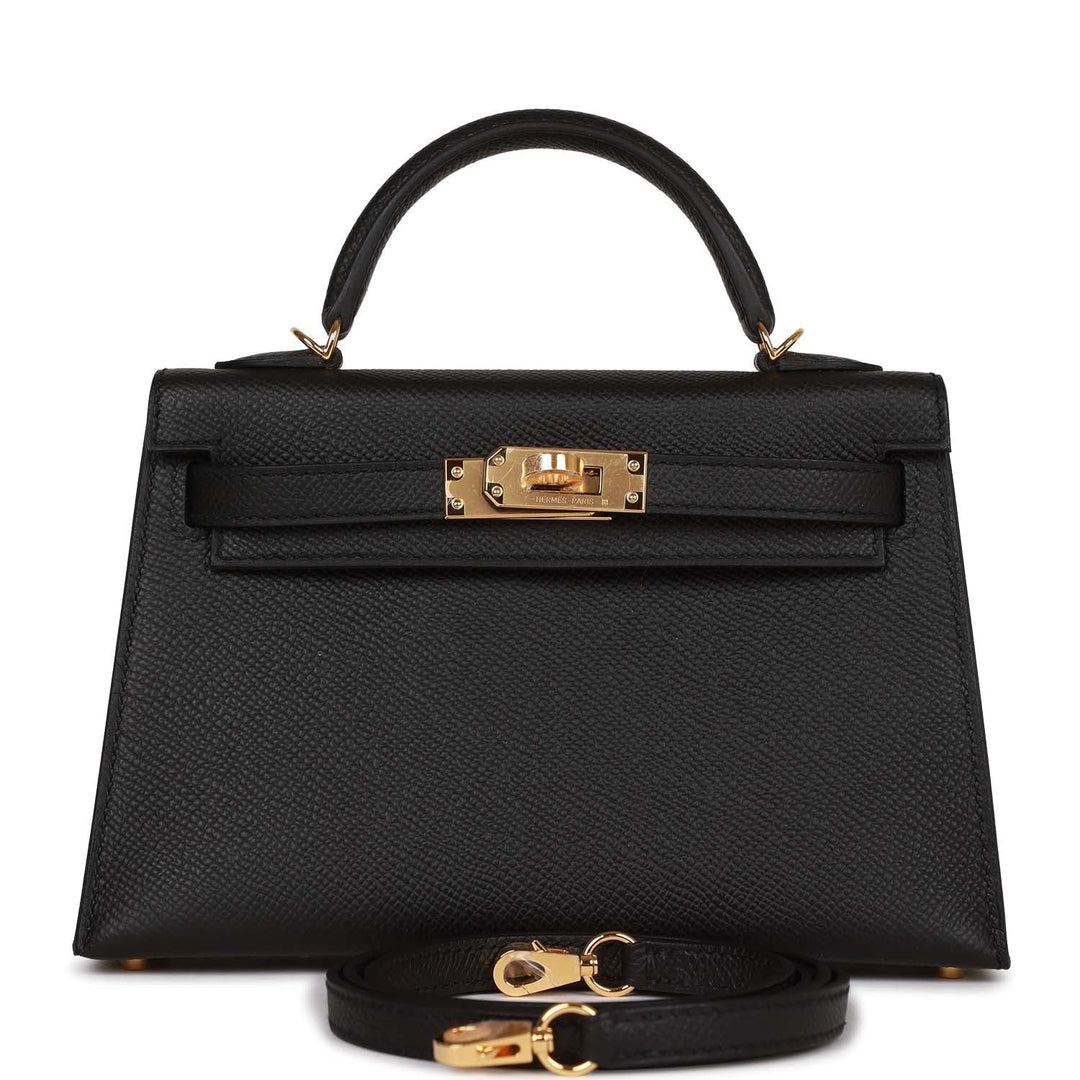 Hermes Kelly 20 Sellier Black Epsom Gold Hardware