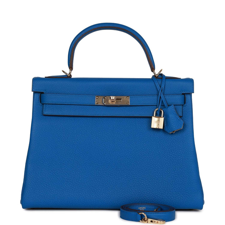 Top quality Hermes Special Order (HSS) Kelly Retourne 32 Bleu Royal Verso Togo Permabrass Hardware