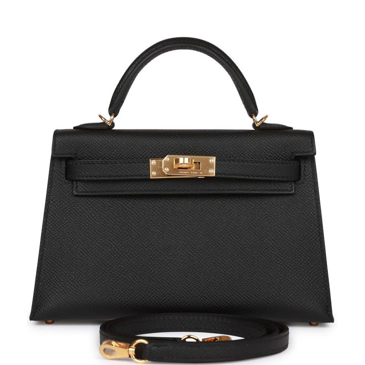 Top quality Hermes Kelly 20 Black Epsom Sellier Gold Hardware