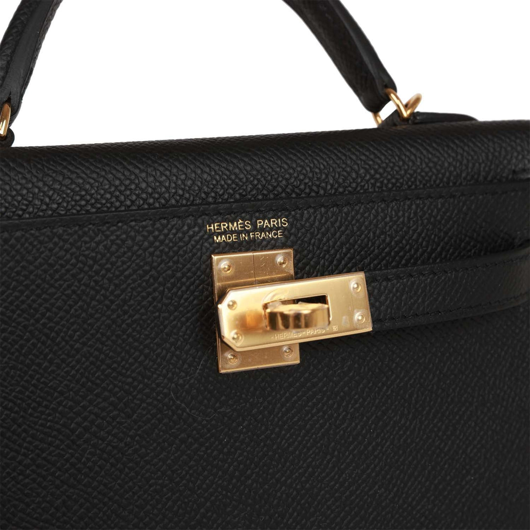 Top quality Hermes Kelly 20 Black Epsom Sellier Gold Hardware