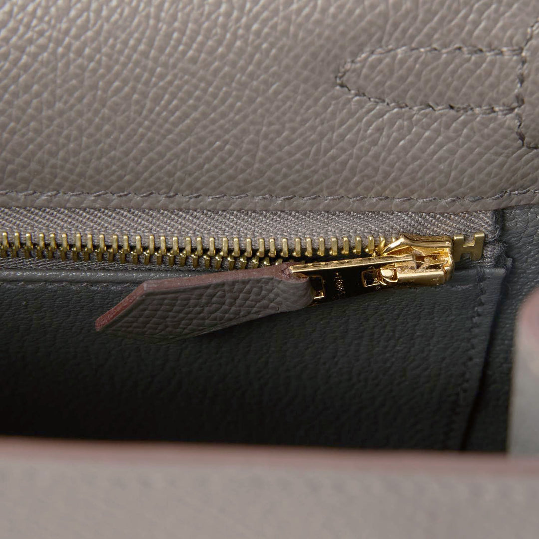 Hermes Kelly 25 Sellier Etain Epsom Gold Hardware