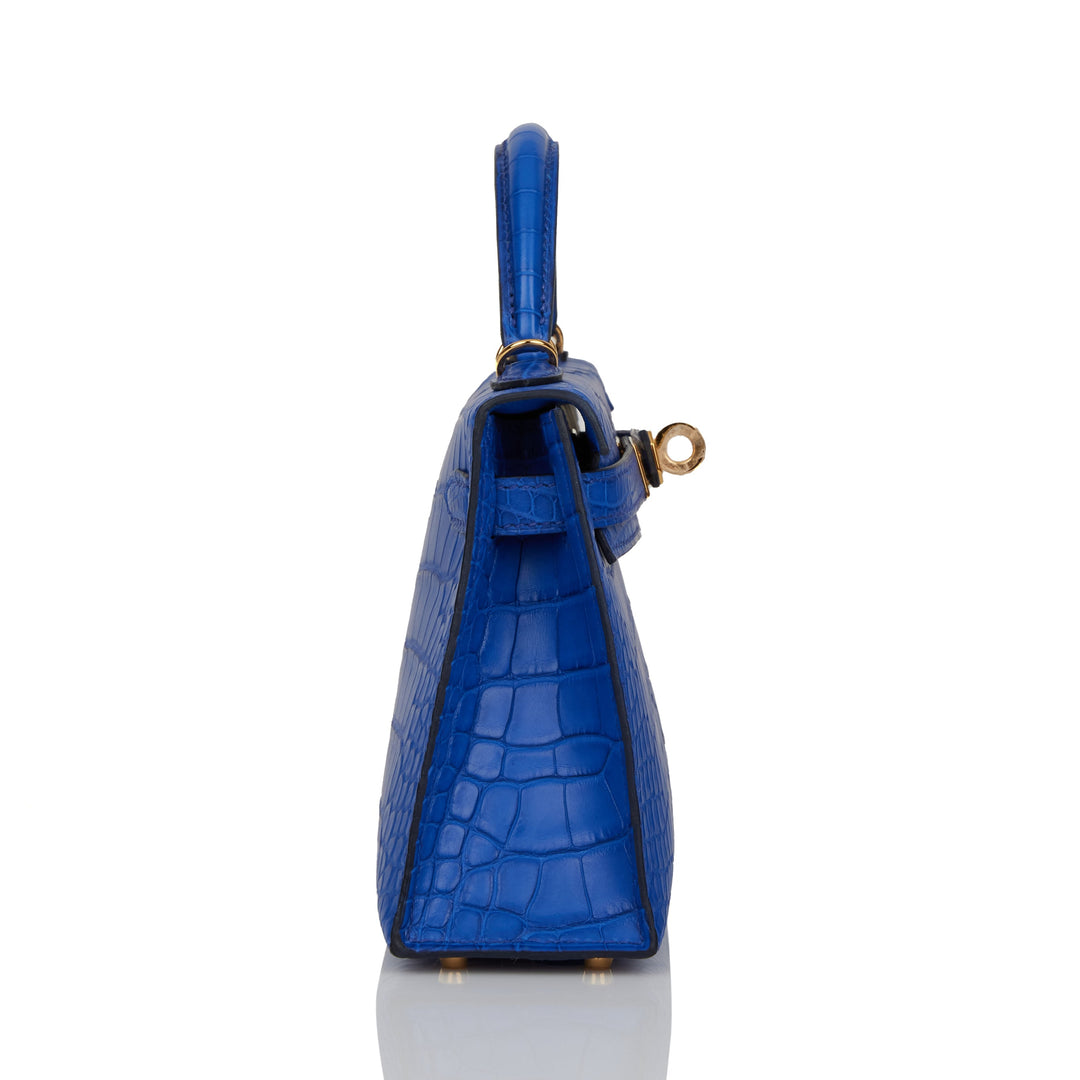 Hermes Kelly 20 Sellier Bleu Royal Matte Alligator Gold Hardware