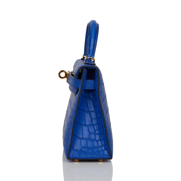 Hermes Kelly 20 Sellier Bleu Royal Matte Alligator Gold Hardware