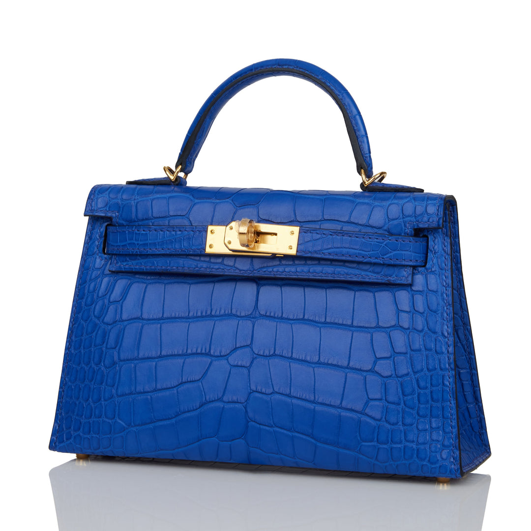 Hermes Kelly 20 Sellier Bleu Royal Matte Alligator Gold Hardware