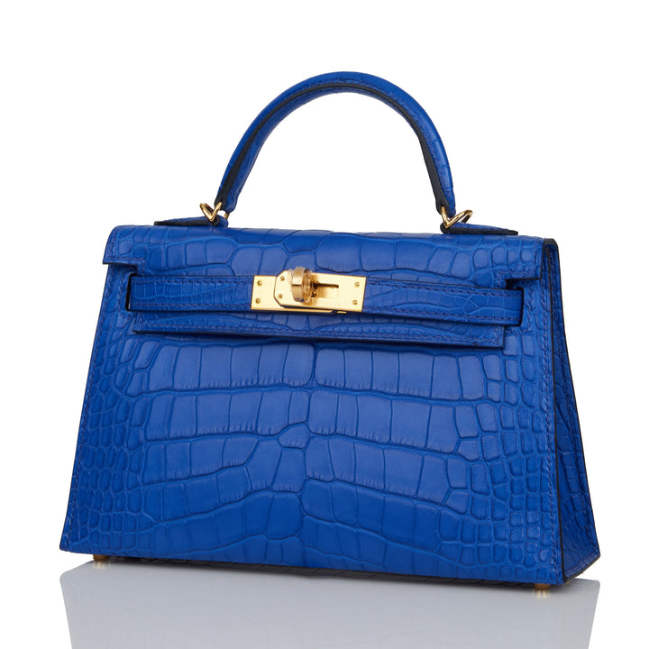 Hermes Kelly 20 Sellier Bleu Royal Matte Alligator Gold Hardware