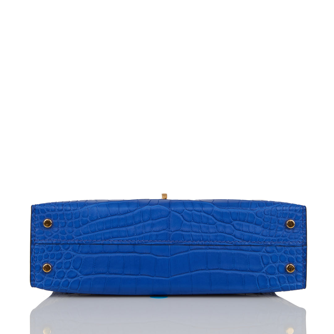 Hermes Kelly 20 Sellier Bleu Royal Matte Alligator Gold Hardware