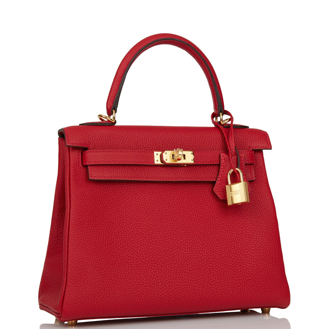 Hermes Kelly 25 Retourne Rouge Casaque Togo Gold Hardware