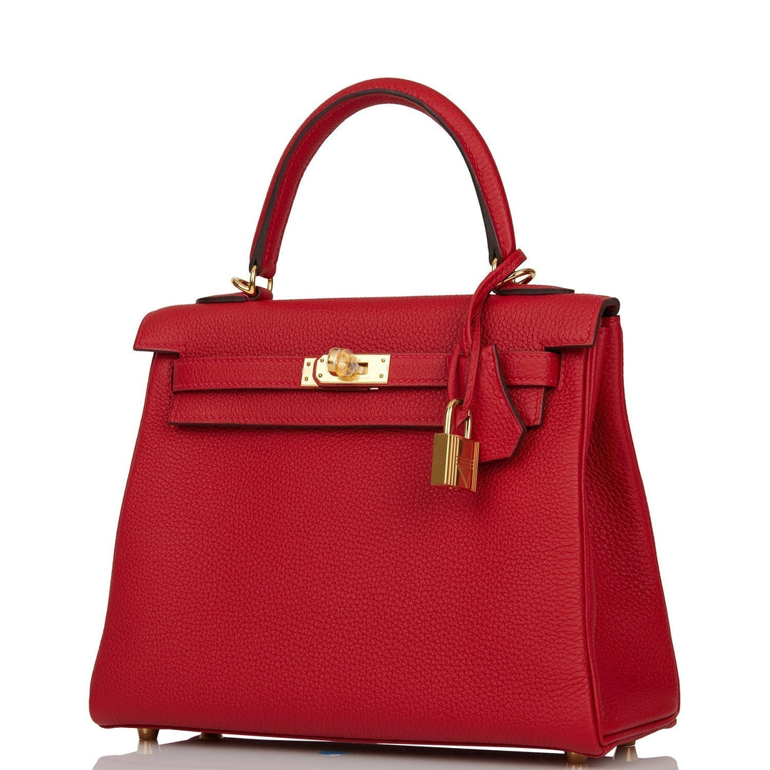 Hermes Kelly 25 Retourne Rouge Casaque Togo Gold Hardware