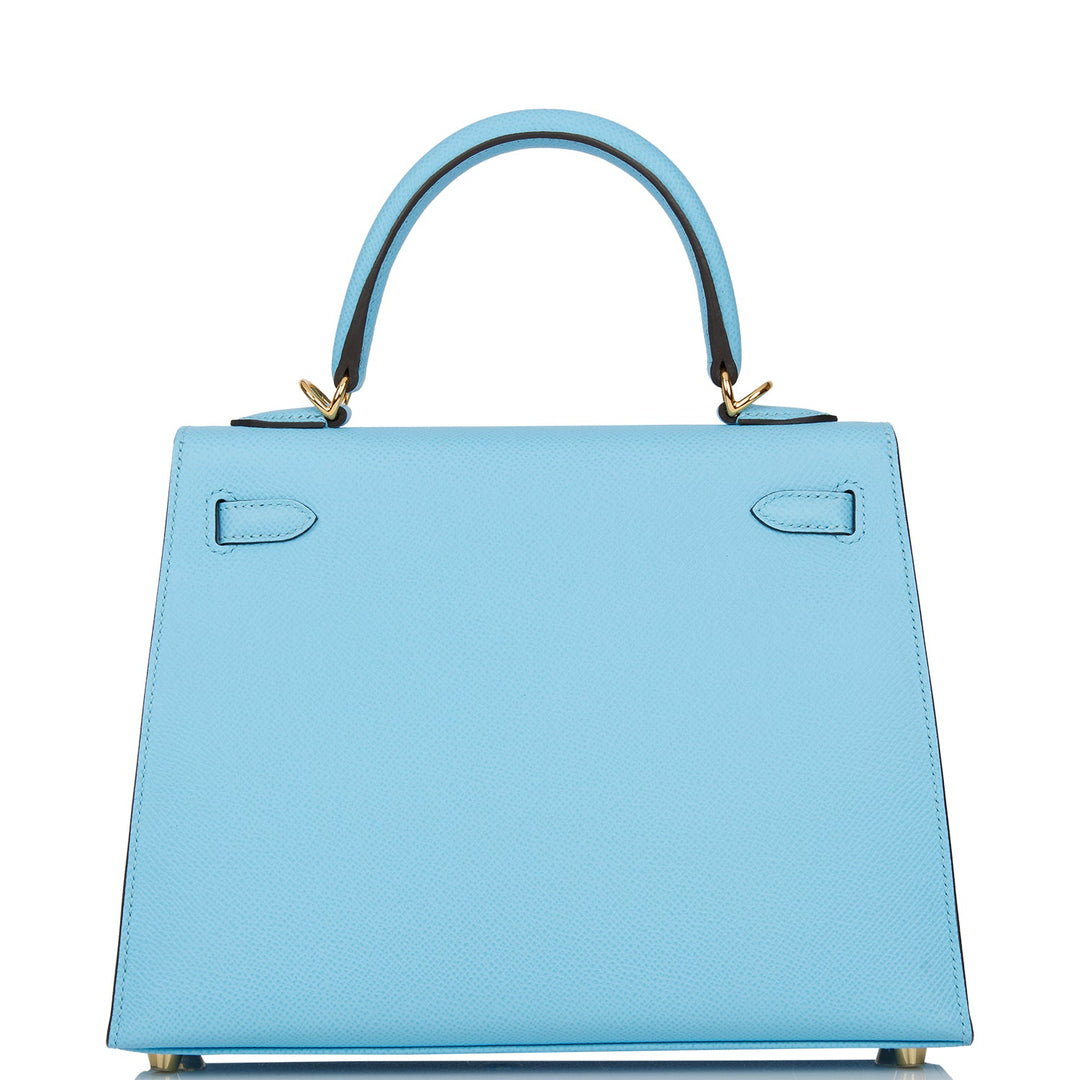 Hermes Kelly 25 Sellier Celeste Epsom Gold Hardware