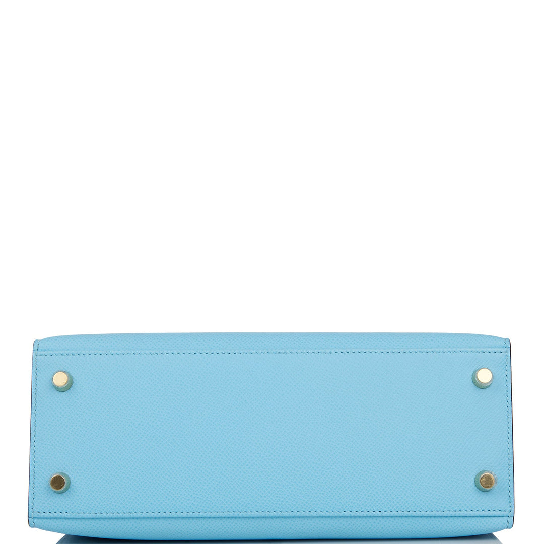 Hermes Kelly 25 Sellier Celeste Epsom Gold Hardware
