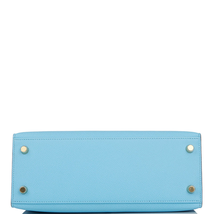 Hermes Kelly 25 Sellier Celeste Epsom Gold Hardware