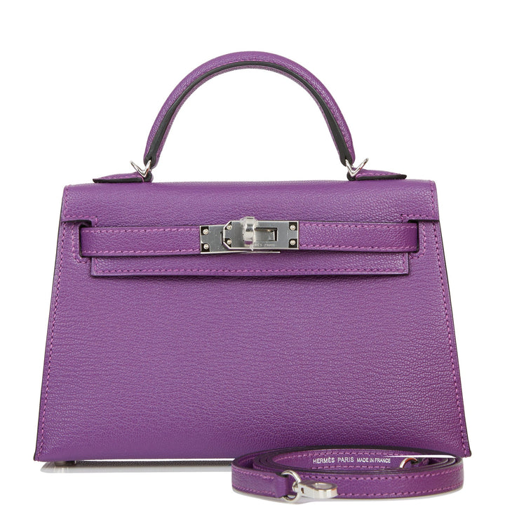 Hermes Kelly 20 Sellier Violet Verso Chèvre Palladium Hardware