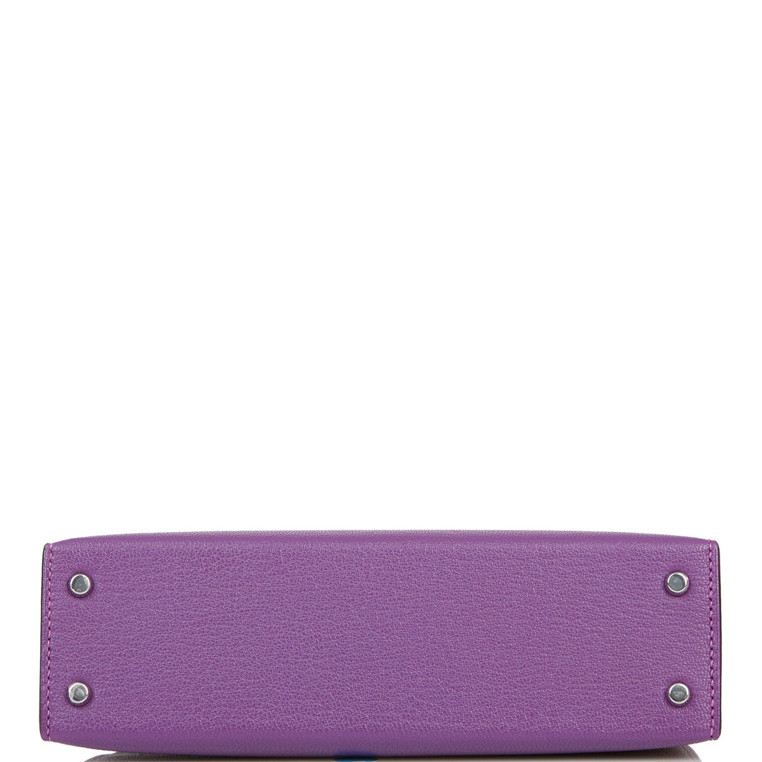Hermes Kelly 20 Sellier Violet Verso Chèvre Palladium Hardware