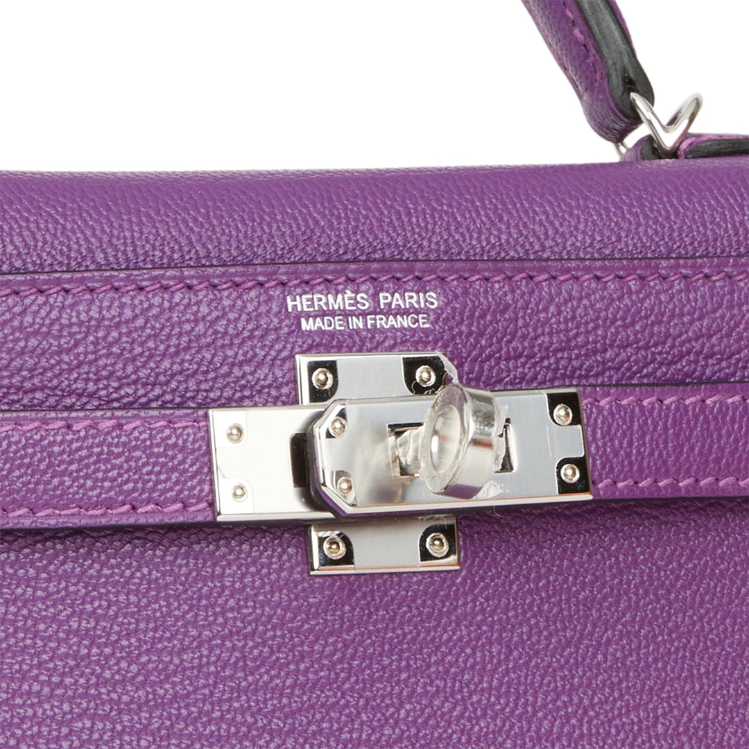Hermes Kelly 20 Sellier Violet Verso Chèvre Palladium Hardware