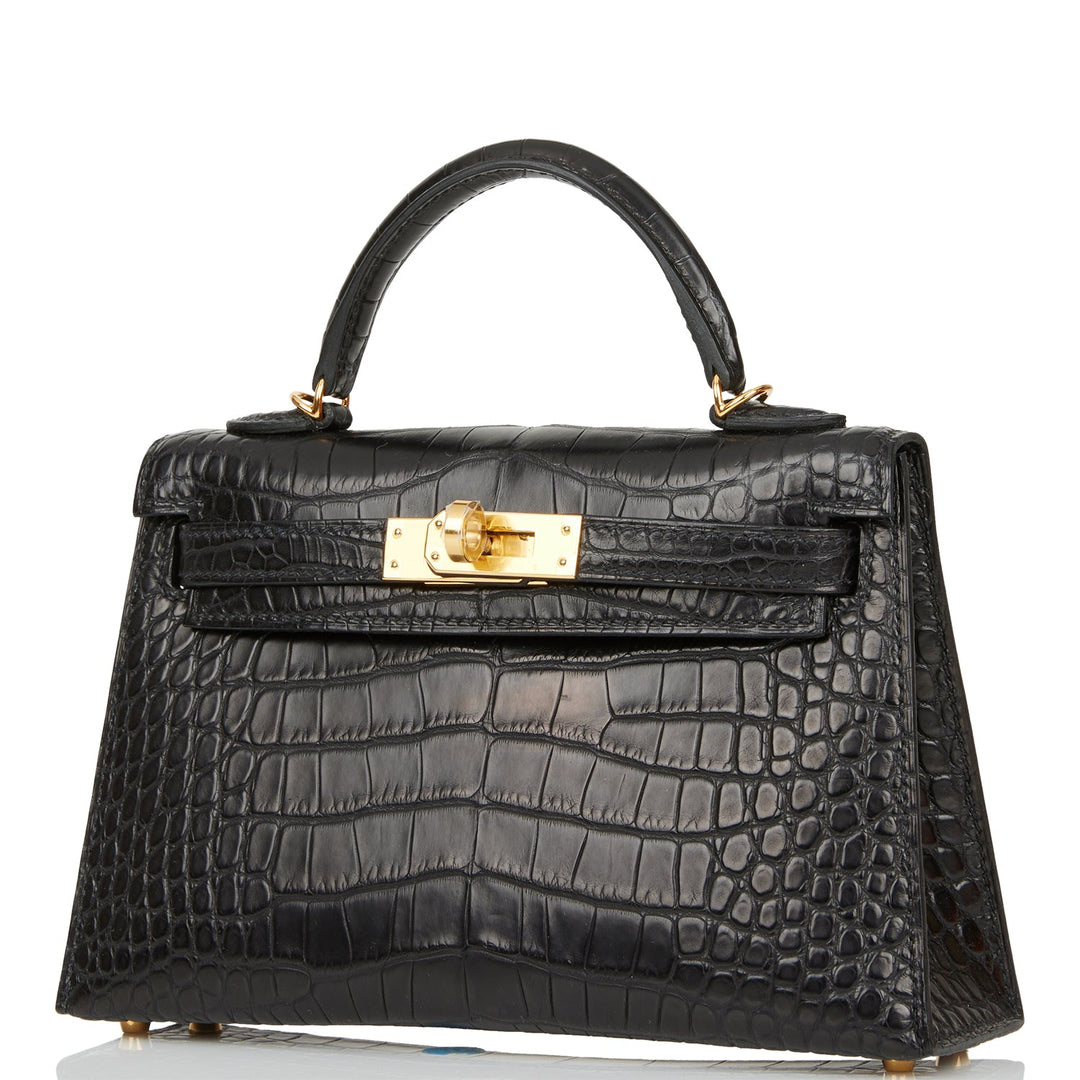 Hermes Kelly 20 Sellier Black Matte Alligator Gold Hardware