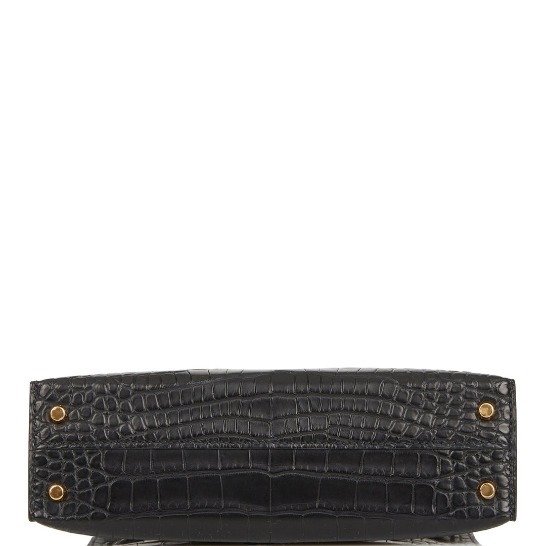 Hermes Kelly 20 Sellier Black Matte Alligator Gold Hardware