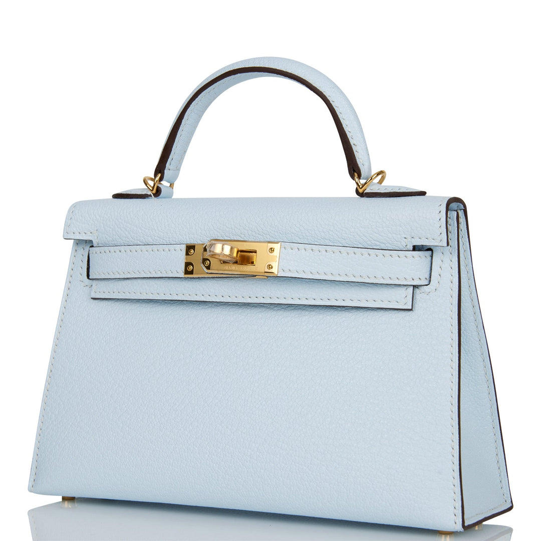 Hermes Kelly 20 Sellier Bleu Brume Chevre Gold Hardware